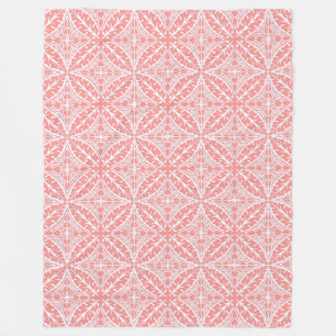 Moroccan tiles - coral pink and white fleece blanket