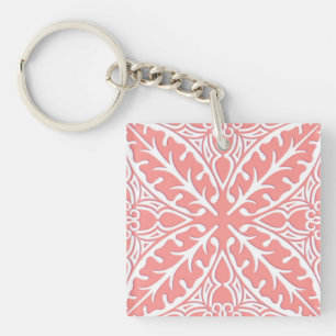 Moroccan tiles - coral pink and white key ring