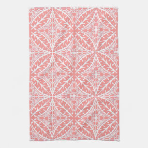 Moroccan tiles - coral pink and white tea towel