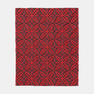 Moroccan tiles - dark red and black fleece blanket