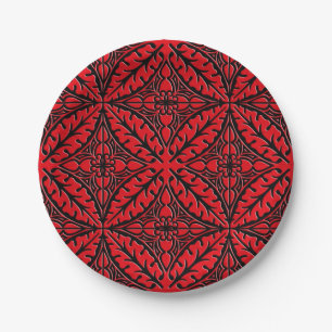 Moroccan tiles - dark red and black paper plate