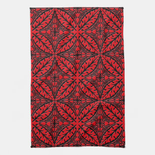 Moroccan tiles - dark red and black tea towel