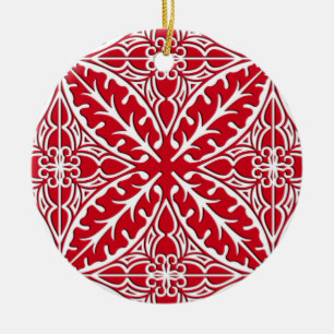Moroccan tiles - dark red and white ceramic tree decoration
