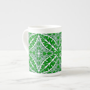 Moroccan tiles - emerald green and white bone china mug