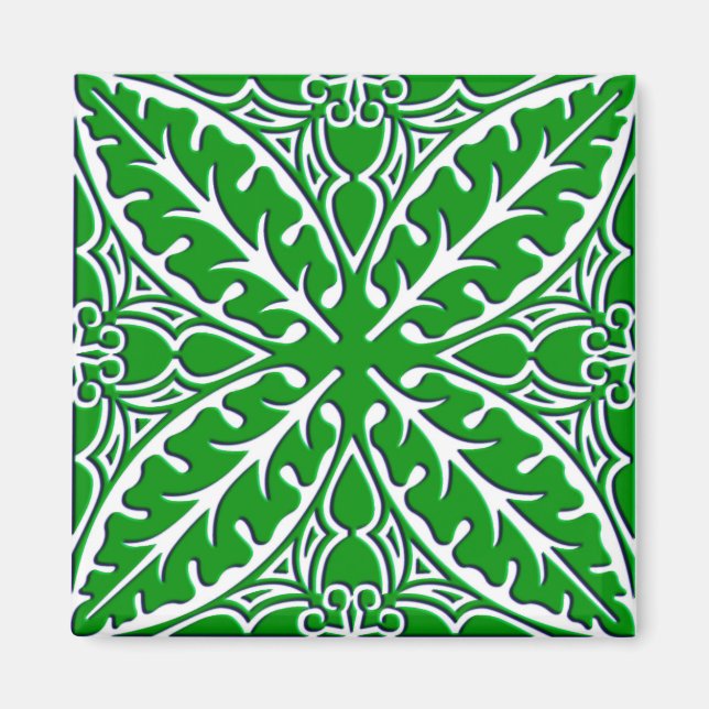 Moroccan tiles - emerald green and white magnet (Front)