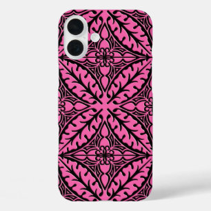 Moroccan tiles - fuchsia pink and black iPhone 16 plus case