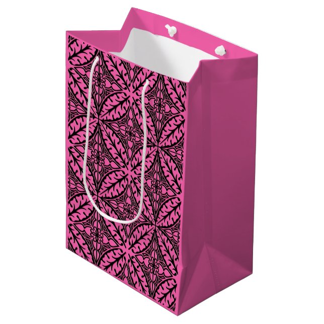 Moroccan tiles - fuchsia pink and black medium gift bag (Front Angled)