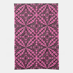 Moroccan tiles - fuchsia pink and black tea towel