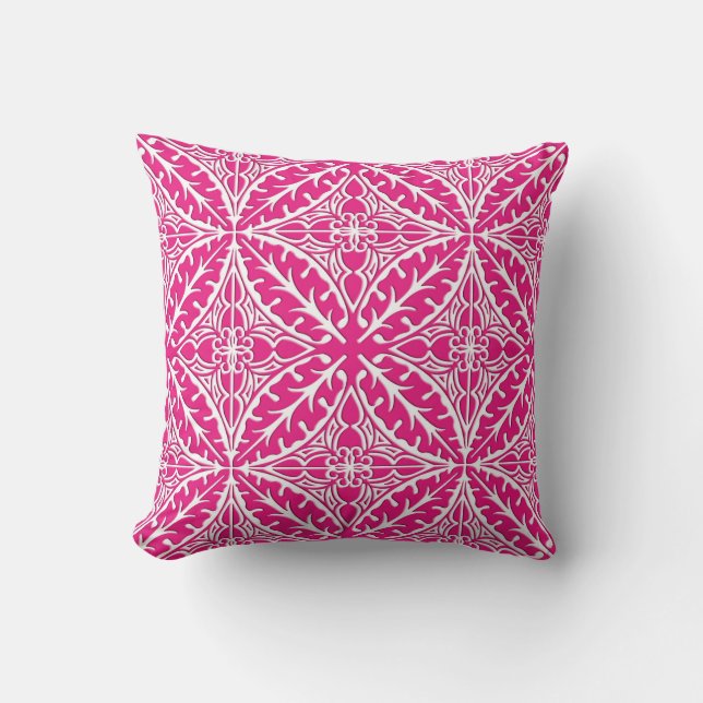 Moroccan tiles - fuchsia pink and white cushion (Front)