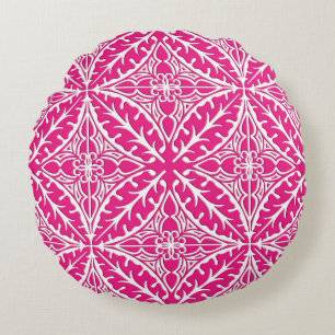 Moroccan tiles - fuchsia pink and white round cushion