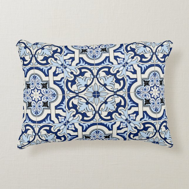 Moroccan Tiles: Gorgeous Blue Patterns. Decorative Cushion (Front)