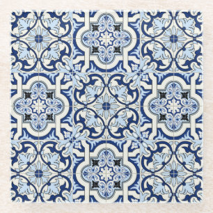 Moroccan Tiles: Gorgeous Blue Patterns. Glass Coaster