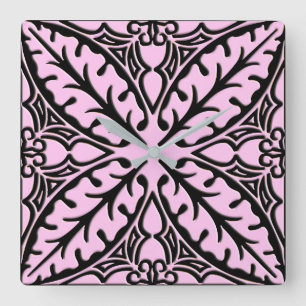 Moroccan tiles - ice pink and black square wall clock