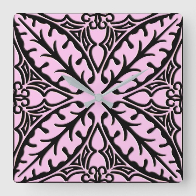 Moroccan tiles - ice pink and black square wall clock (Front)