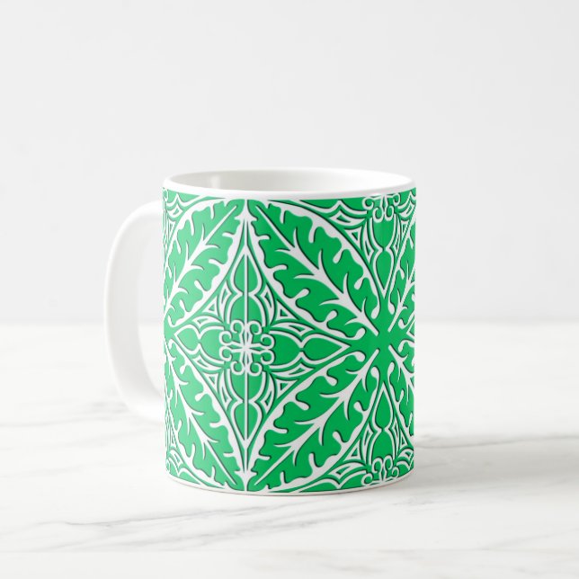 Moroccan tiles - jade green and white coffee mug (Front Left)