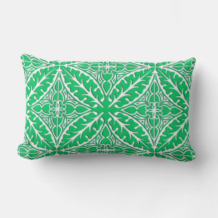 Moroccan tiles - jade green and white lumbar cushion