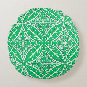 Moroccan tiles - jade green and white round cushion