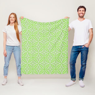 Moroccan tiles - lime green and white fleece blanket