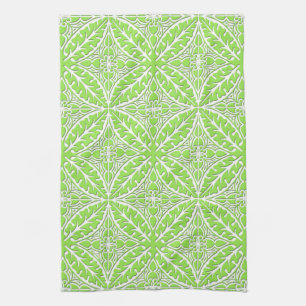 Moroccan tiles - lime green and white tea towel
