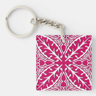 Moroccan tiles - magenta and white key ring