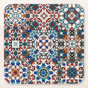 Moroccan tiles,mosaic,colorful art square paper coaster