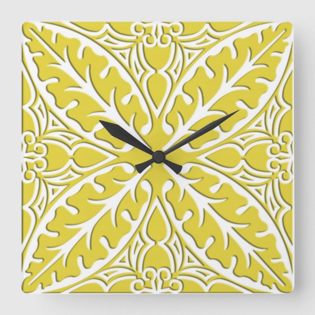 Moroccan tiles - mustard gold and white square wall clock (Front)