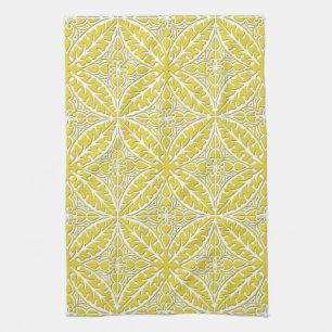 Moroccan tiles - mustard gold and white tea towel