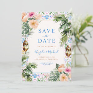 Moroccan Tiles Palm Tree & Tropical Floral Wedding Save The Date