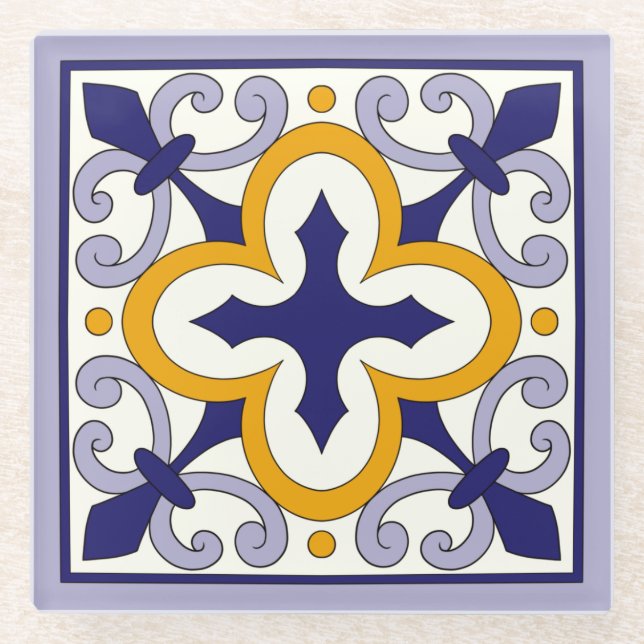 Moroccan Tiles Pattern #2 Glass Coaster (Front)