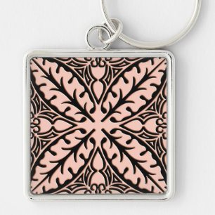 Moroccan tiles - peach pink and black key ring