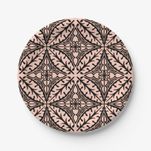 Moroccan tiles - peach pink and black paper plate