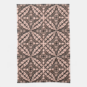Moroccan tiles - peach pink and black tea towel