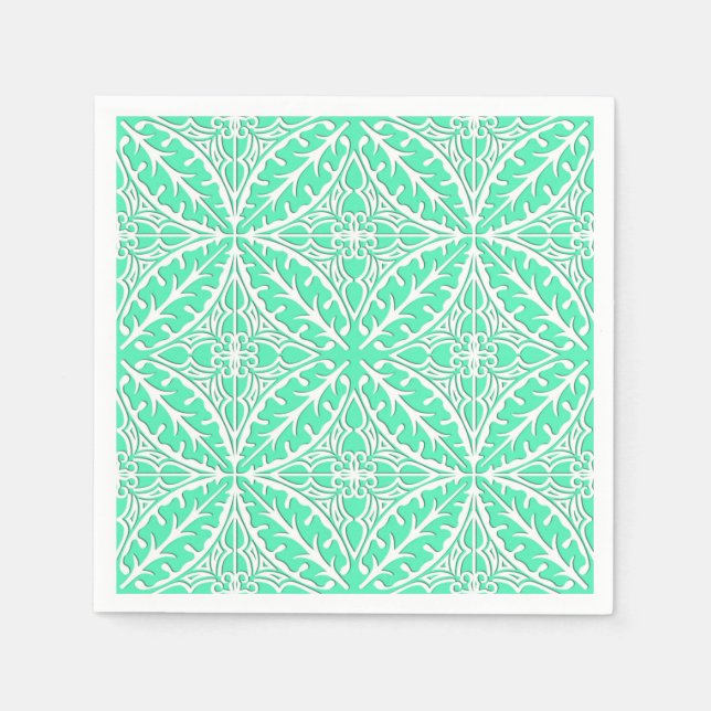 Moroccan tiles - robin's egg blue and white napkin (Front)