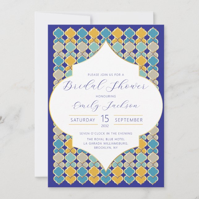 Moroccan Tiles  Royal Blue Golden  Invitation (Front)