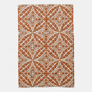 Moroccan tiles - rust brown and white tea towel