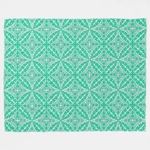 Moroccan tiles - turquoise and white fleece blanket
