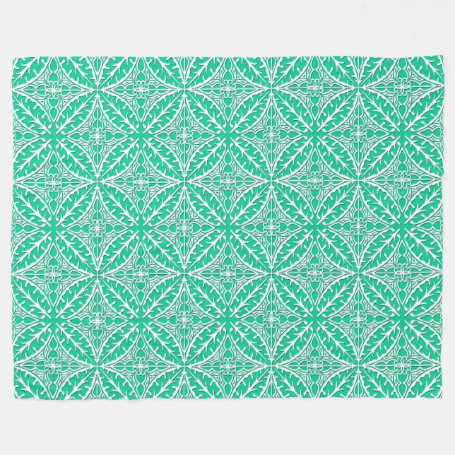 Moroccan tiles - turquoise and white fleece blanket (Front (Horizontal))