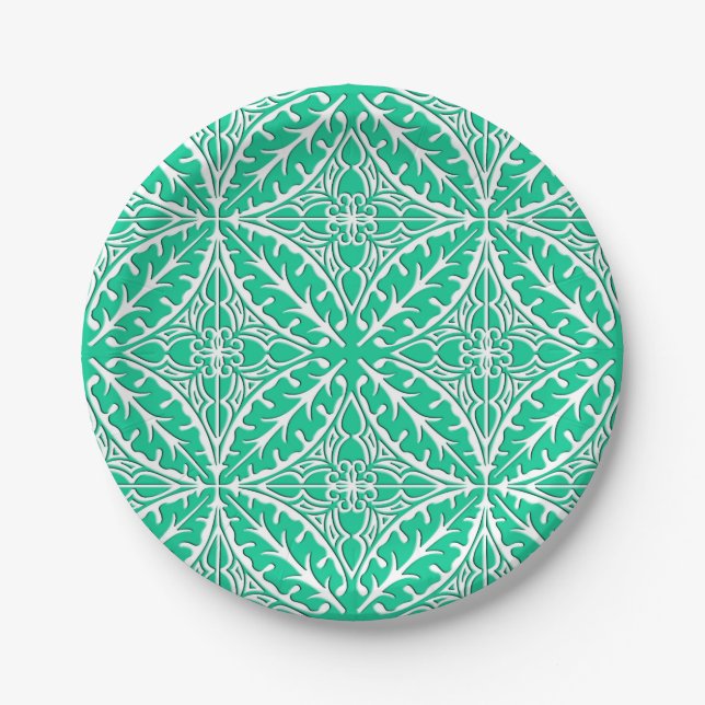 Moroccan tiles - turquoise and white paper plate (Front)