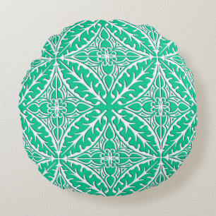 Moroccan tiles - turquoise and white round cushion