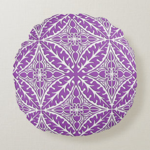 Moroccan tiles - violet and white round cushion