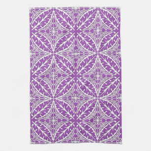 Moroccan tiles - violet and white tea towel