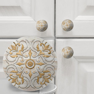 Moroccan Travertine Marble & Gold Ceramic Knob
