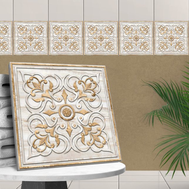 Moroccan Travertine Marble & Gold Ceramic Tile (Creator Uploaded)
