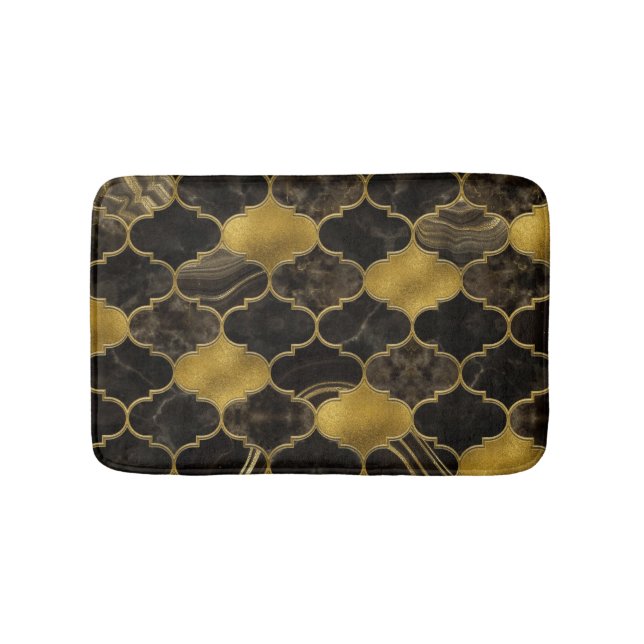Moroccan trellis Black Marble and Gold Bath Mat (Front)