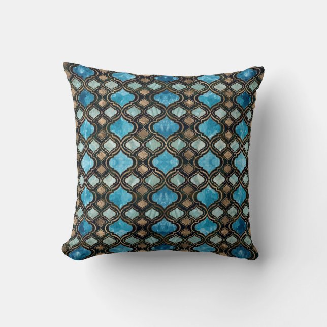 Moroccan trellis Blue Crystal Textures Cushion (Front)