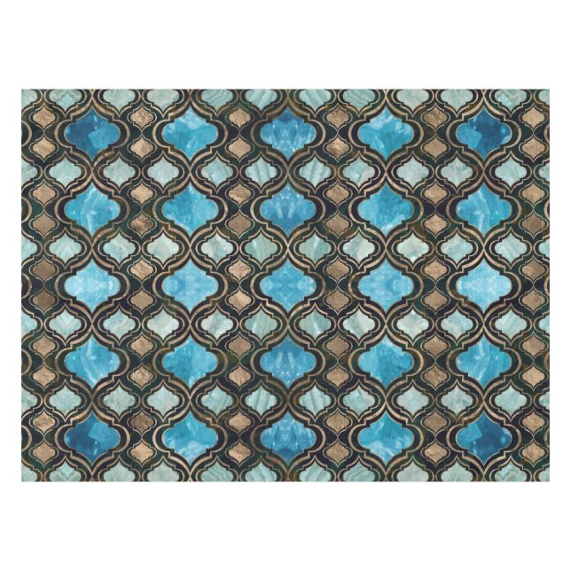 Moroccan trellis Blue Crystal Textures Tablecloth (Front (Horizontal))