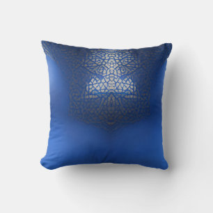 Moroccan trellis blue indigo geometric design cushion