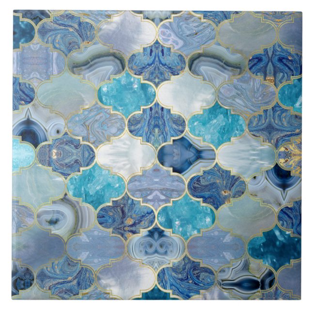 Moroccan trellis Blue Mineral Textures Ceramic Tile (Front)