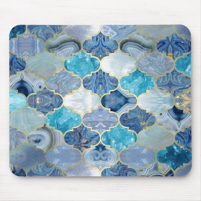 Moroccan trellis Blue Mineral Textures Mouse Pad (Front)