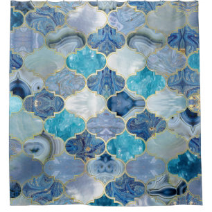 Moroccan trellis Blue Mineral Textures Shower Curtain